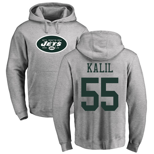 New York Jets Men Ash Ryan Kalil Name and Number Logo NFL Football 55 Pullover Hoodie Sweatshirts